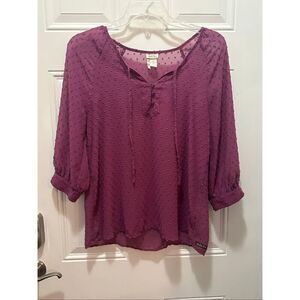 Matilda Jane Women's Size Medium Purple 3/4 Sleeve Hi Low Blouse Top Shirt